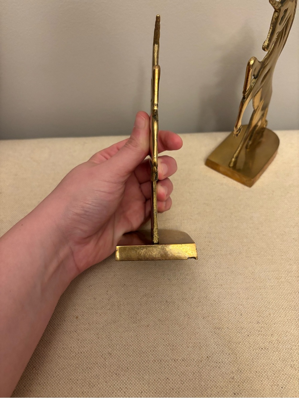 Vintage Solid Brass Rearing Unicorn Bookends Mid Century Hollywood Regency Set - Picture 4 of 16